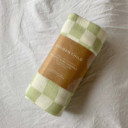 Wavy Baby Checked Organic Cotton Baby Swaddle - Lime