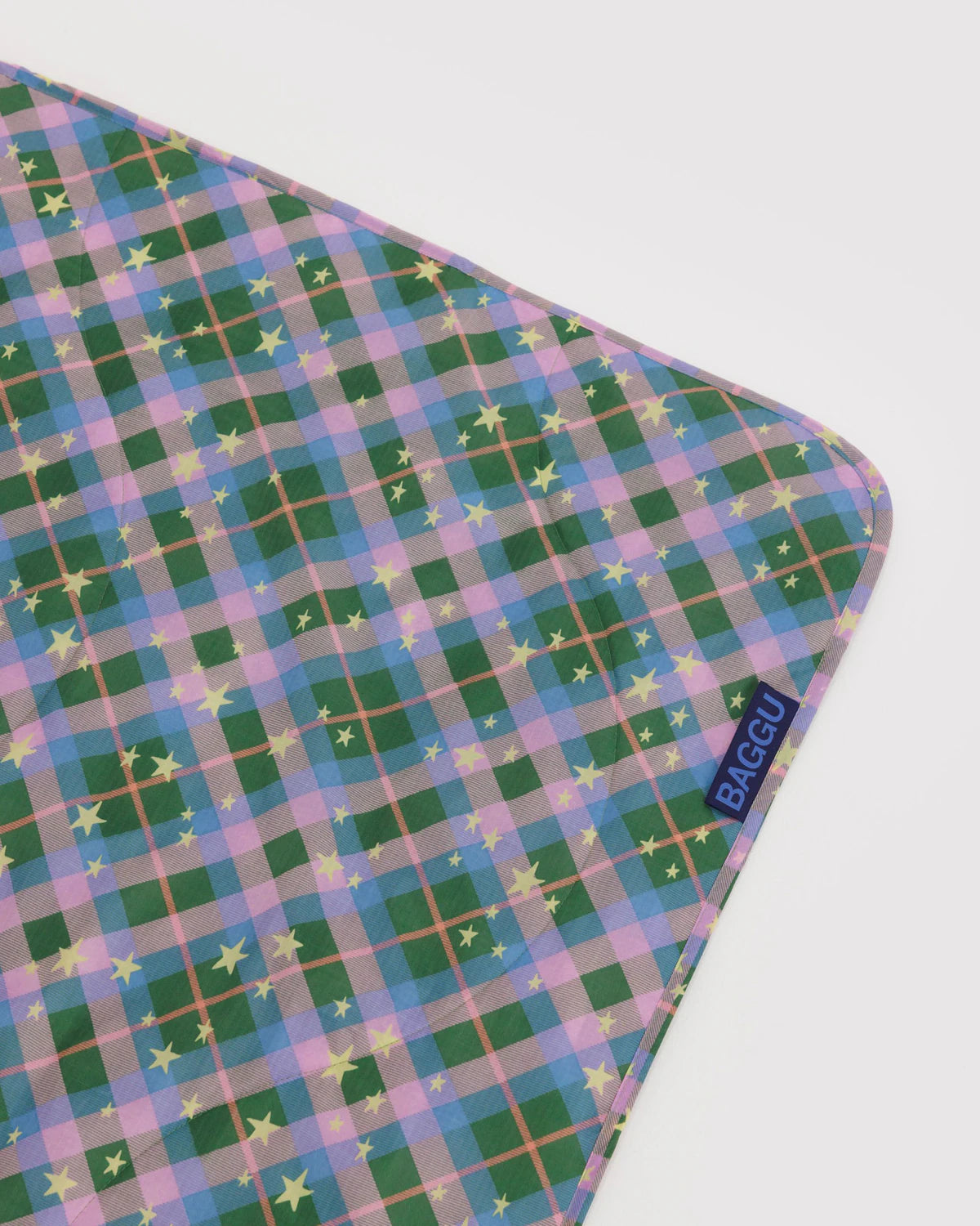 Puffy picnic blanket | green star plaid