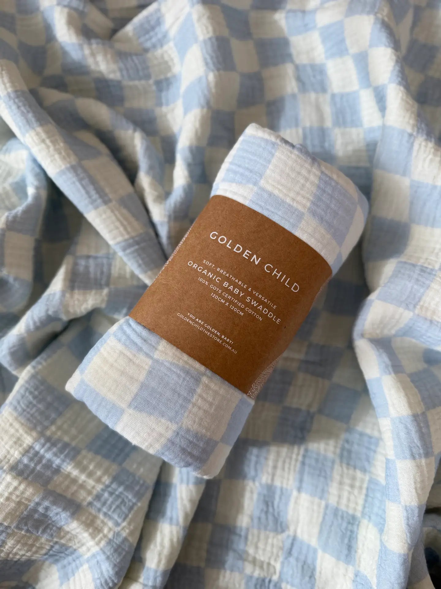 Wavy Baby Checked Organic Cotton Baby Swaddle - Ocean
