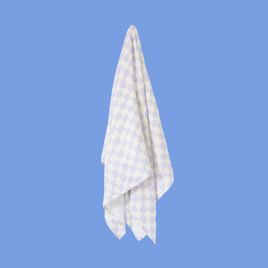 Wavy Baby Checked Organic Cotton Baby Swaddle - Lilac
