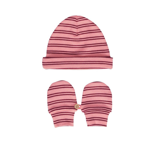 Henley Beanie and Mittens Set | Pink