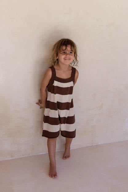 Lightweight knit romper | choc stripe