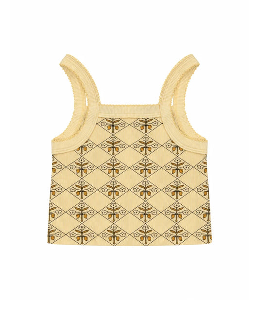Classic Cropped Singlet | Yellow Vintage Floral