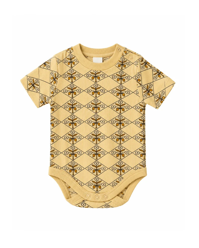 SHORT SLEEVE BABY BODY | YELLOW VINTAGE FLORAL